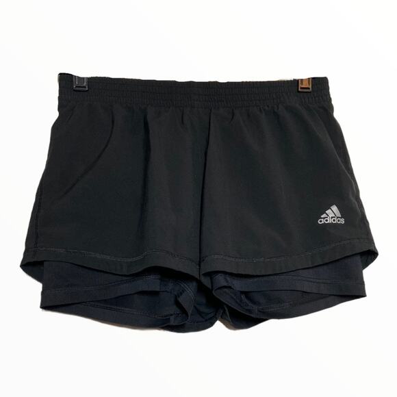 Adidas Climalite 2 in 1 Shorts Built in Spandex 3 Stripe Logo Black Small - Picture 2 of 6